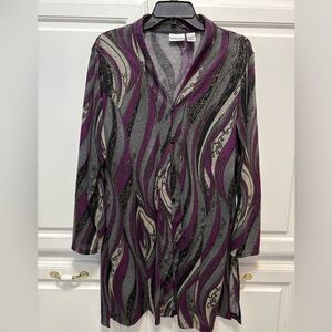 Chico’s Purple Gray Black Gold Long Cardigan Chico’s 2 Size Large